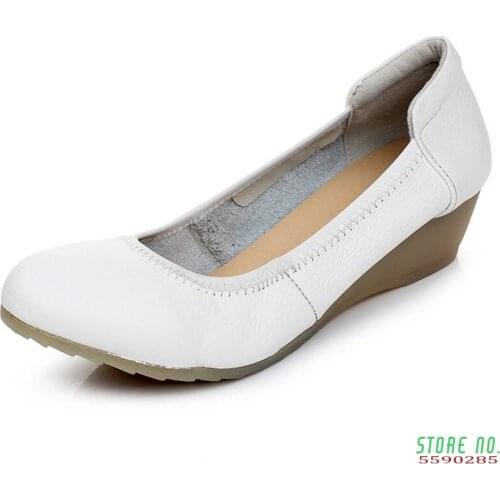 New Fashion Wedges Shoes Genuine Leather Women Pumps White Work shoes Spring /Autumn Casual shoes Woman Nurse shoes