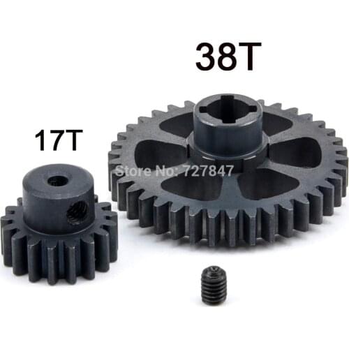1set 38T Steel Metal Diff Main Gear & 17T Motor Pinion Gear Spare Parts for WLtoys RC 1/18 A959 A949 A969 A979 K929