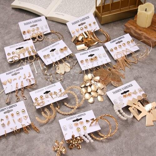 FNIO Fashion Gold Hoop Earrings Set Women Pearl Hoop Earrings Oversize Metal Circle Punk Earring 2021 Female Fashion Jewelry