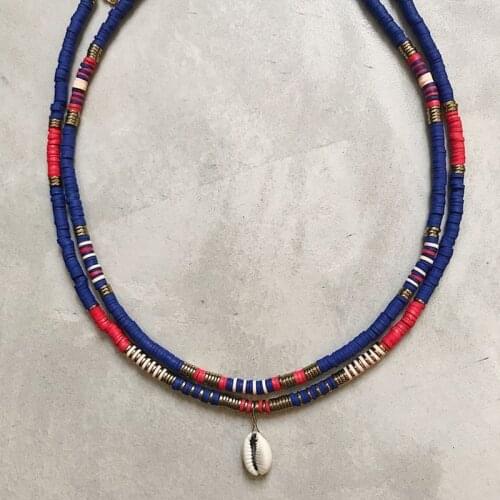 Women Colorful Polymer Clay Necklace Natural Shell Pendant Choker Set 2020 Winter Clothes Accessories Silicone Jewelry Necklace