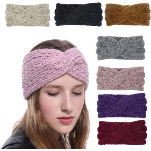Winter Wide Knitting Cross Yoga Turban Bandage Headband For Women Girls 2021 Fashion Solid Color Elastic Bandanas Hair Bands