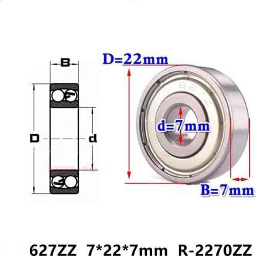 100pcs 627ZZ 7*22*7 mm R-2270ZZ deep groove ball bearing 627-2Z 627 627Z 7x22x7 miniature steel ball bearings
