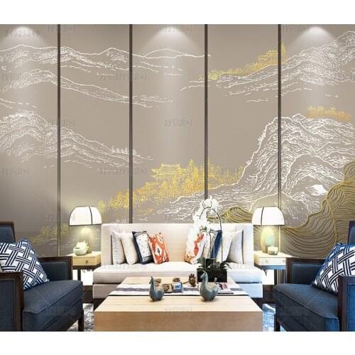 3D new Chinese gold relief line landscape wallpaper living room sofa and TV background wall decoration mural papel DE parede