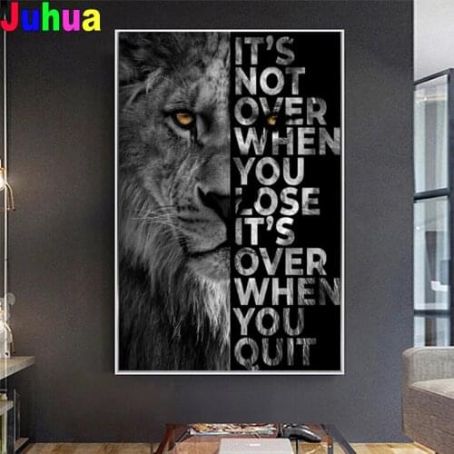 Wild Lion Letter Motivational Quote 5D DIY Diamond Painting animal Full drill Diamond Embroidery Mosaic office decor