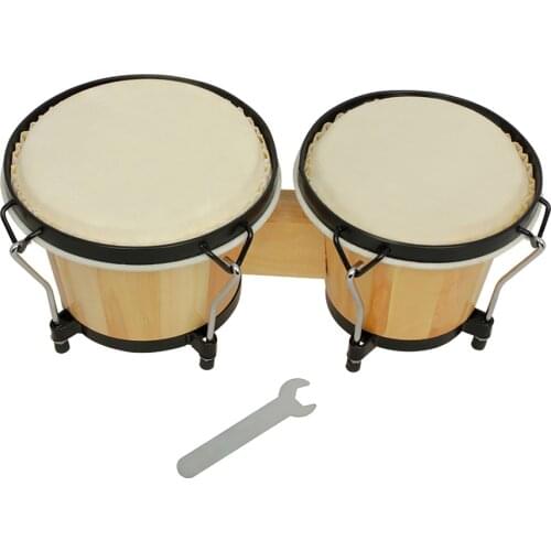 Bongo Drum Wooden Percussion Instrument Drum Set Including 5.5 Inch & 6 Inch Drum Natural Finish Children Toy with Tuning Wrench