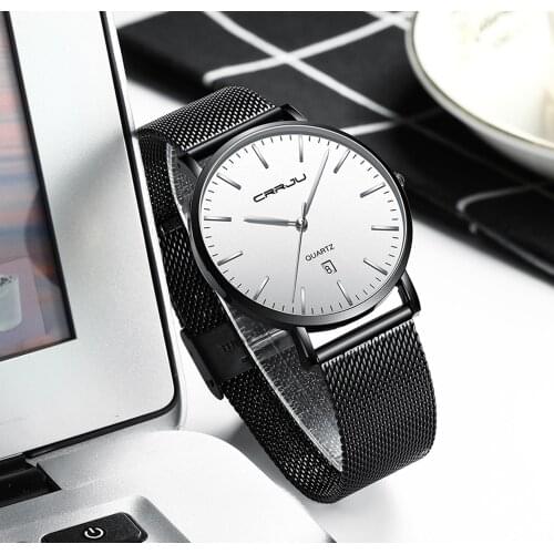 TOP Luxury Brand Ultra-thin Men Mesh Quartz Watch CRRJU New Fashion Simple Waterproof Wristwatch Perfect Gifts for Men
