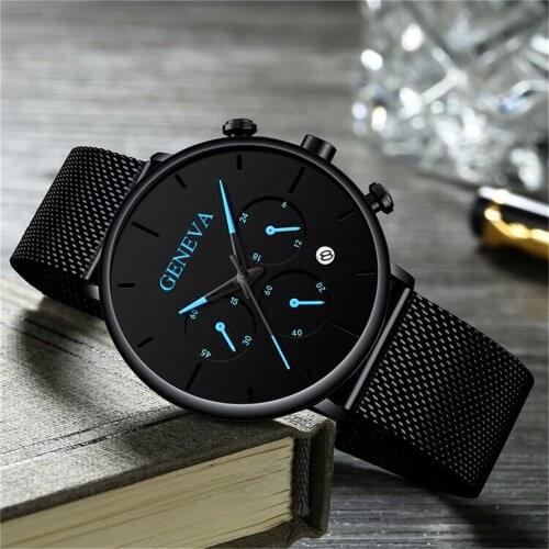 Luxury Fashion Mens Minimalist Watches Ultra Thin black Stainless Steel Mesh Band Watch Men Business Casual Analog Quartz clock