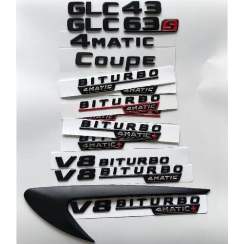 Black Letters GLC43 GLC63 GLC63s V8 BITURBO 4MATIC+ Fender Trunk Tailgate Emblem Emblems Badges for Mercedes Benz AMG X253 Coupe