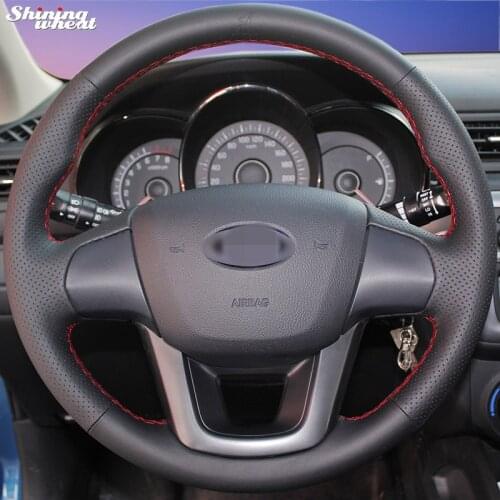 BANNIS Hand-stitched Black Leather Steering Wheel Cover for Kia K2 Kia Rio 2011-2013