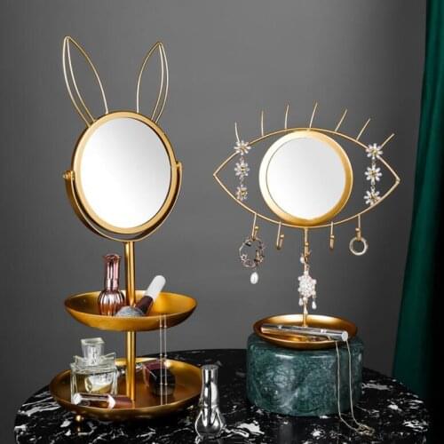 Eye Decorative Mirror Table Cosmetic Makeup Mirroer Jewelry Holder Organizer Mirror Tabletop Stand Decorative Jewelry Hooks Gold