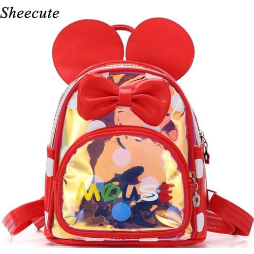 Girls Kindergarten School Bags Cute Cartoon Backpack Laser Bag Childrens School Bag 2-5 Years Old Pu Leather Kids Backpacks
