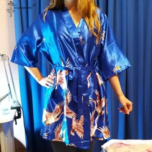 Women Silk Short Wedding Bride Bridesmaid Printing Kimono Robe Feminino Bath Large Kimono Yukata Peignoir Femme Sexy Bathrobes