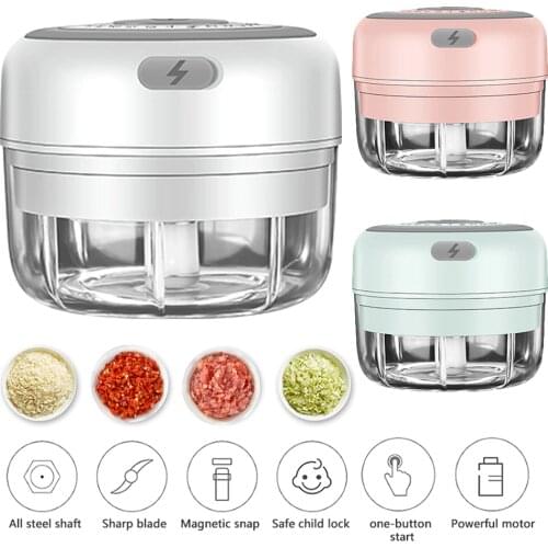 100/250ml Mini Electric Garlic Grinder Portable USB Charging Masher Sturdy Press Mincer Vegetable Chili Meat Chopper Kitchen Ac