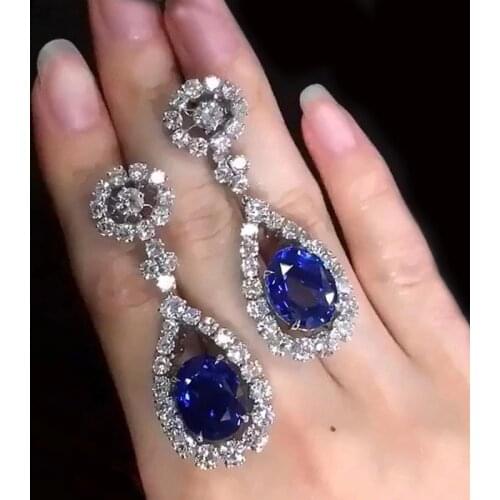 Huitan Aesthetic Blue Drop Earrings for Women Wedding Engagement Silver Color Accessories Graceful Ladys Earrings Party Jewelry