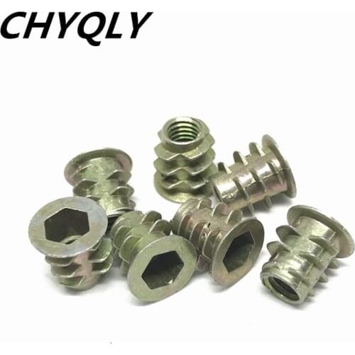 M4 M5 M6 M8 Zinc Alloy Thread For Wood Insert Nut Flanged Hex Drive Head Furniture Nuts