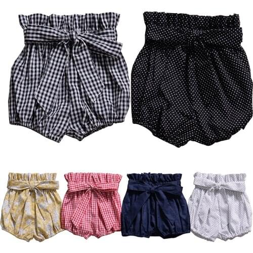 2021 Baby Girl Fashion Floral Shorts For Kids Cute Stripe Pattern Newborn Bow Drawstring Bloomer Infant Pants