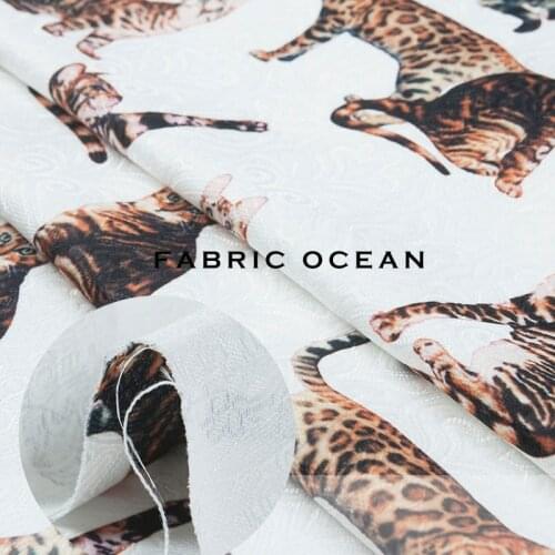 Chic printed leopard cats pattern,jacquard floral fabric,good drape,couture fashion fabric,sew for top,coat,jacket,dress,by yard