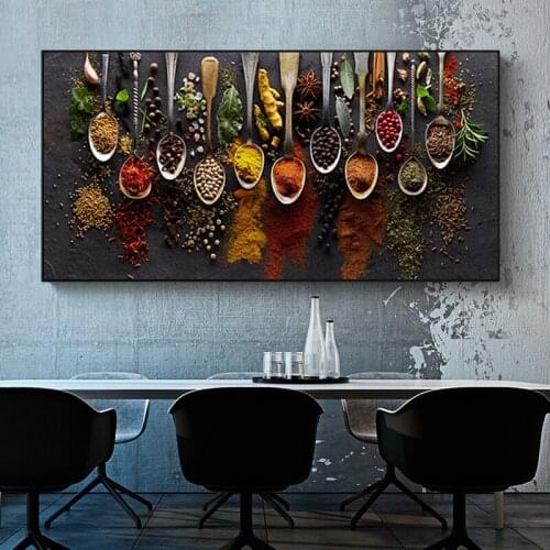 Grains Spices Spoon Peppers Kitchen Canvas Painting Poster and Print Wall Art Food Picture Cuadros Home Decoration Room Decor