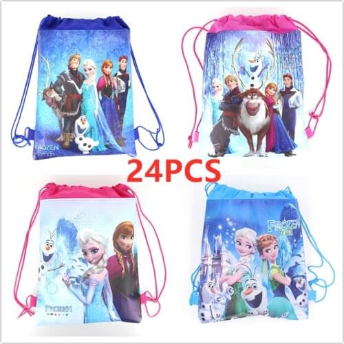 New 24pcs Disney Frozen Non-woven Fabrics Drawstring Backpack Gift Bag Storage Bag Girls Kids favor school bags Party Supplies