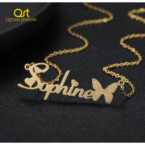 Personalized Frosted Name Necklace Customized Butterfly Name Necklace Stainless Steel Nameplate Chocker for Women Gifts Jewelry