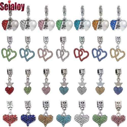 Seialoy New 7 Color Heart Pendant Crystal Charm For Bracelets & Necklace Diy Shiny Couples Women Jewelrys Accessories Beads