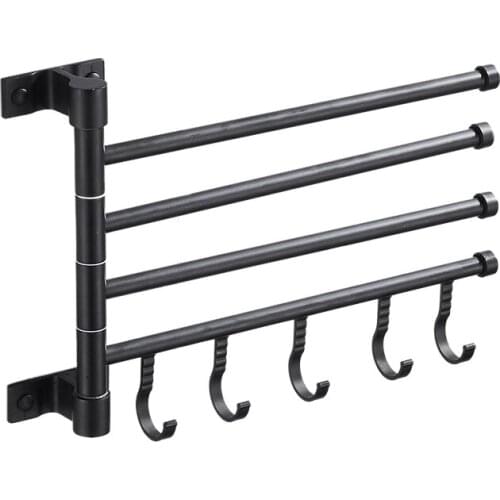 Swivel Towel Rack,4-Arm Bathroom Wall Mounted Swivel Towel Bars Holder With Hooks Rustproof