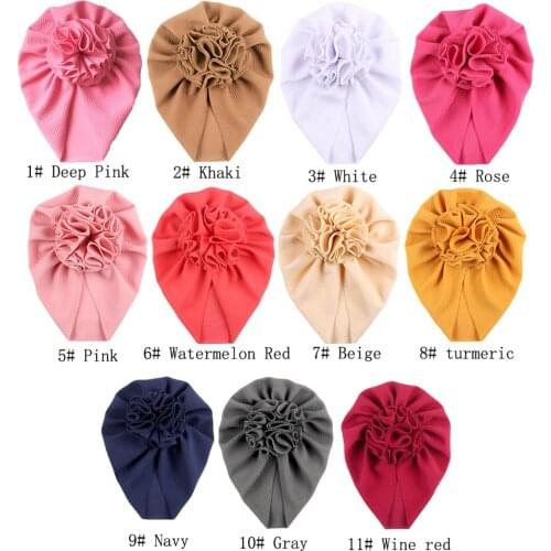 Newborn Baby Infant Toddler Boys Girls Head Wrap Solid Color Cotton Sun Flower Pleated Turban Cap Headband Beanie Hats