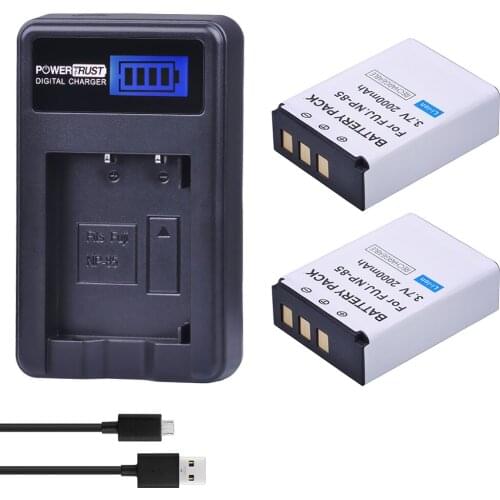 PowerTrust 2Pc NP-85 NP85 NP 85 Rechargeable Batteries and LCD USB Charger for Fujifilm S1 SL1000 SL240 SL245 SL260 SL280 SL300