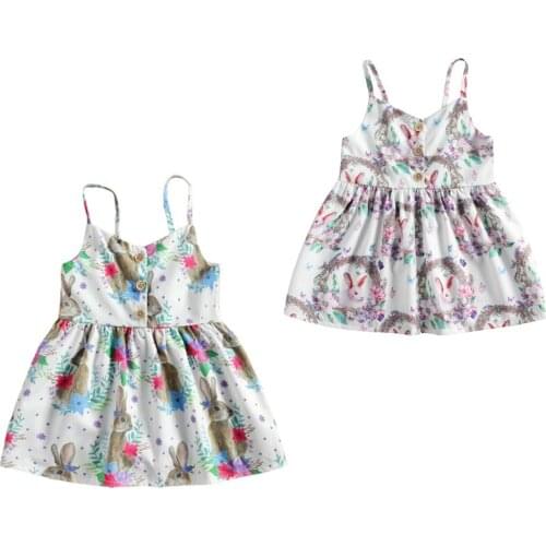 Princess 0-5Y Summer Kids Baby Girls Easter Dress Sleeveless Rabbit Print Stylish A-Line Mini Dress for Children Girls