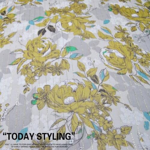 Silk Georgette Chiffon Fabric Dress Beautiful White Yellow Gold Thread Pleated Summer Skirt Cheongsam DIY Patchwork Tissue