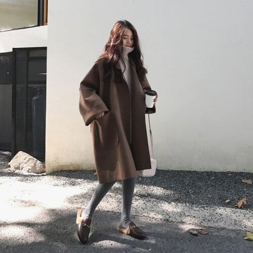 Woolen coat women autumn/winter 2021 new Hepburn style fashion temperament double-sided cashmere mid-length woolen coat