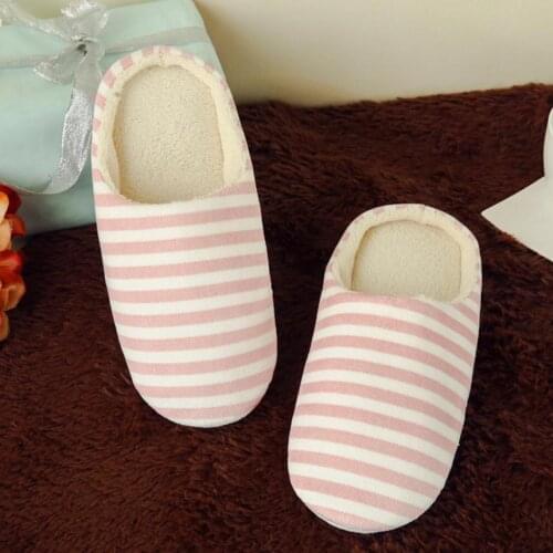 Women Indoor Slippers Striped Soft Bottom Lovers Home Slippers Warm Plush Anti-slip Autumn Shoes Woman Men House Floor Slides