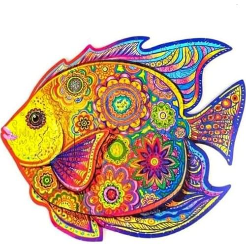 Unique Wooden animal Jigsaw Puzzles Mysterious Fish Puzzle Gift For Adults Kids Educational Fabulous Gift Interactive Games Toy