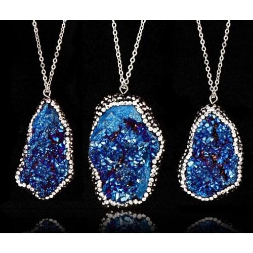 Unique Zircon Colorful Big Rough Stone Pendant Necklace For Women Men Chain Wrapped Irregular Natural Stone Necklace Jewely Gift