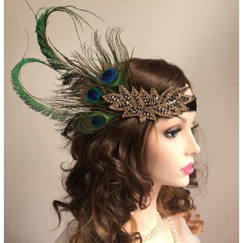 Vintage Hair Accessories Alloy Bright Diamond Elastic Feather Headband 1920s Gatsby Party Charleston Party Forehead Decorations