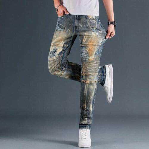 High Quality New Arrivel Mens Bike Moto Jeans Stretch Straight OverSize HIP HOP Punk Streetwear Hombre Denim Pants