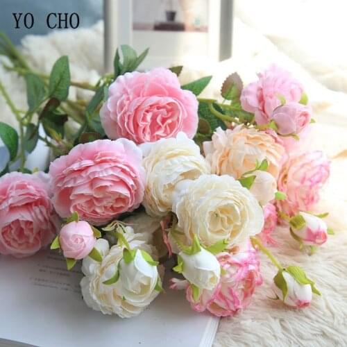 YO CHO Artificial Flower Silk Peony Rose Large Flowers Bouquet For Decor Wedding Table Home Party Indoor Decoration Fake Flowers