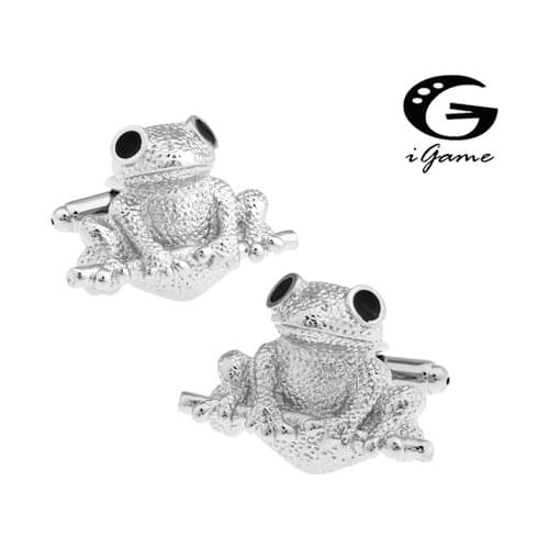 IGame Cute Cuff Links Silver Color Frog Design Novelty Toad Style Free Shipping