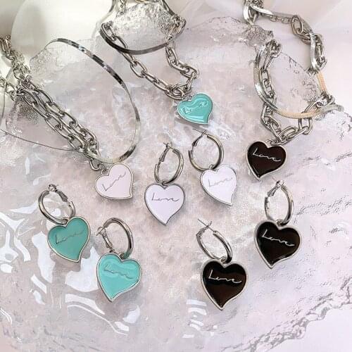 VSnow Summer Textured Love Heart Letter Hoop Earring for Women Charming Enamel Multi Designs Metallic Earring Jewelry Pendientes