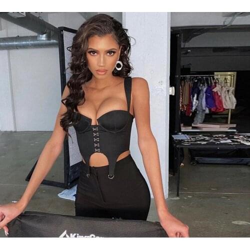 Echoine Strap Tank Top Corset Fitness Sexy Women Crop Top Club Low-cut Bustier Sling Punk Rock Style Camisole Club Party Outfit