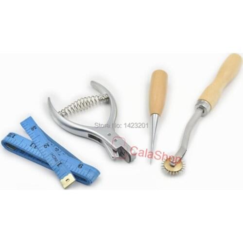 1 Set / Lot PATTERN NOTCHER DESIGNER 45N And 1pcs / Lot AWL And 1pcs / Lot Stitch Wheels And 1pcs / Lot TAPE Measure