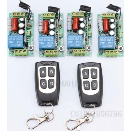220V Wireless Remote Controller Relay Switch System 4 Receiver& 2 Transmitter 1CH 10A Light Lamp LED SMD ON OFF
