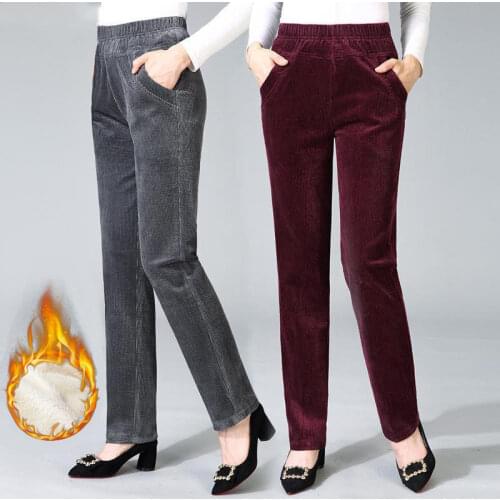 Women Pants Autumn Winter Berber Fleece Corduroy Straight-Leg Pants Womens High Waist Casual Pants Pantalones De Mujer