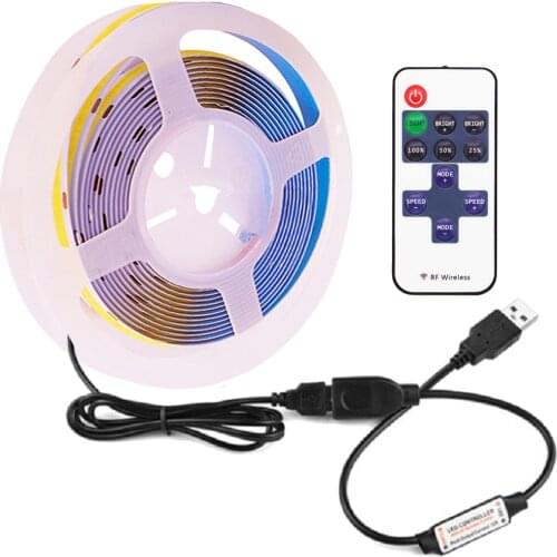 DC5V Flexible COB LED Strip 320Leds/m Ribbon Tape USB Power Strip Lamp with Remote Control Dimmer High Density Linear Light Rope