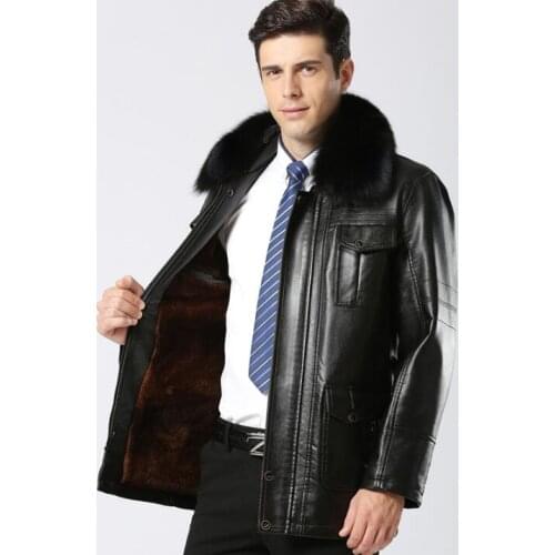 Faux sheepskin leather clothing mens winter motorcycle leather jacket men jaqueta de couro masculino plus velvet thickening