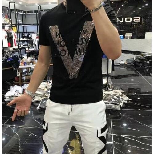 Quality Hot Diamond Fashion Heavy Rhinestone T-shirt For Men designer Tshirt High Quality T Shirt Men Rhinestones big size