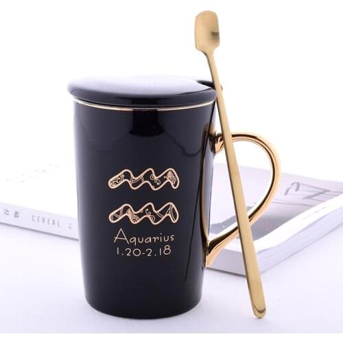 Twelve constellation ceramic mug gold handle lovers cup personalized bone china coffee cup creative with lid spoon