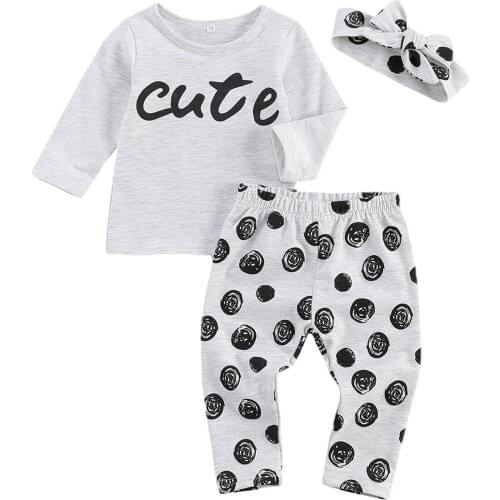 Ewborn Baby Boys Girls Clothes Sets Letter Print Long Sleeve Romper Tops Pants Headband Set