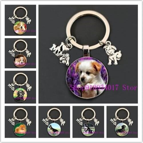 New dog photo round glass keychain I love my dog pendant pendant keychain men and women car decoration favorite gift souvenir