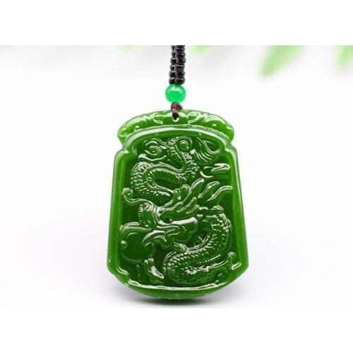 Green Jade Dragon Pendant Necklace Hand-Carved Natural Charm Jadeite Jewelry Fashion Accessories Amulet for Men Women Lucky Gift
